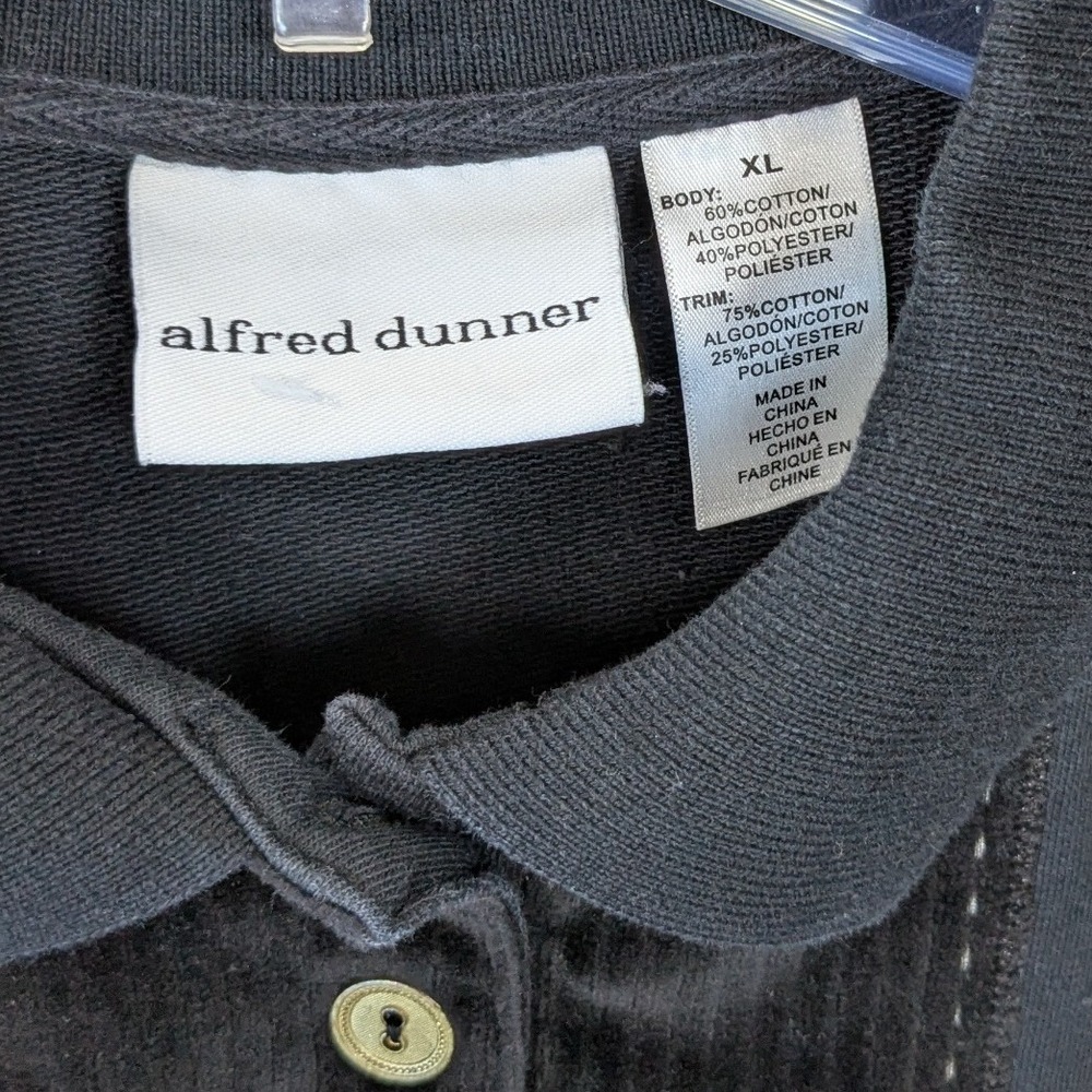 Alfred Dunner Top Women XL Black Corduroy Patchwork Retro 90s Embroidered Floral - Picture 2 of 8